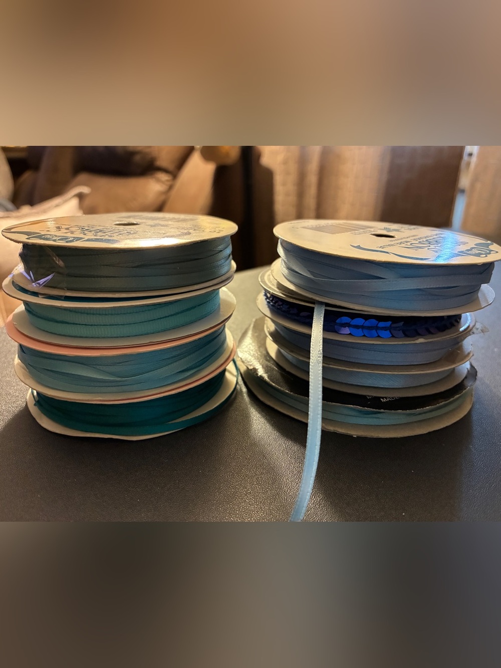 Mixed Teal and Blue Ribbon Spool Lot